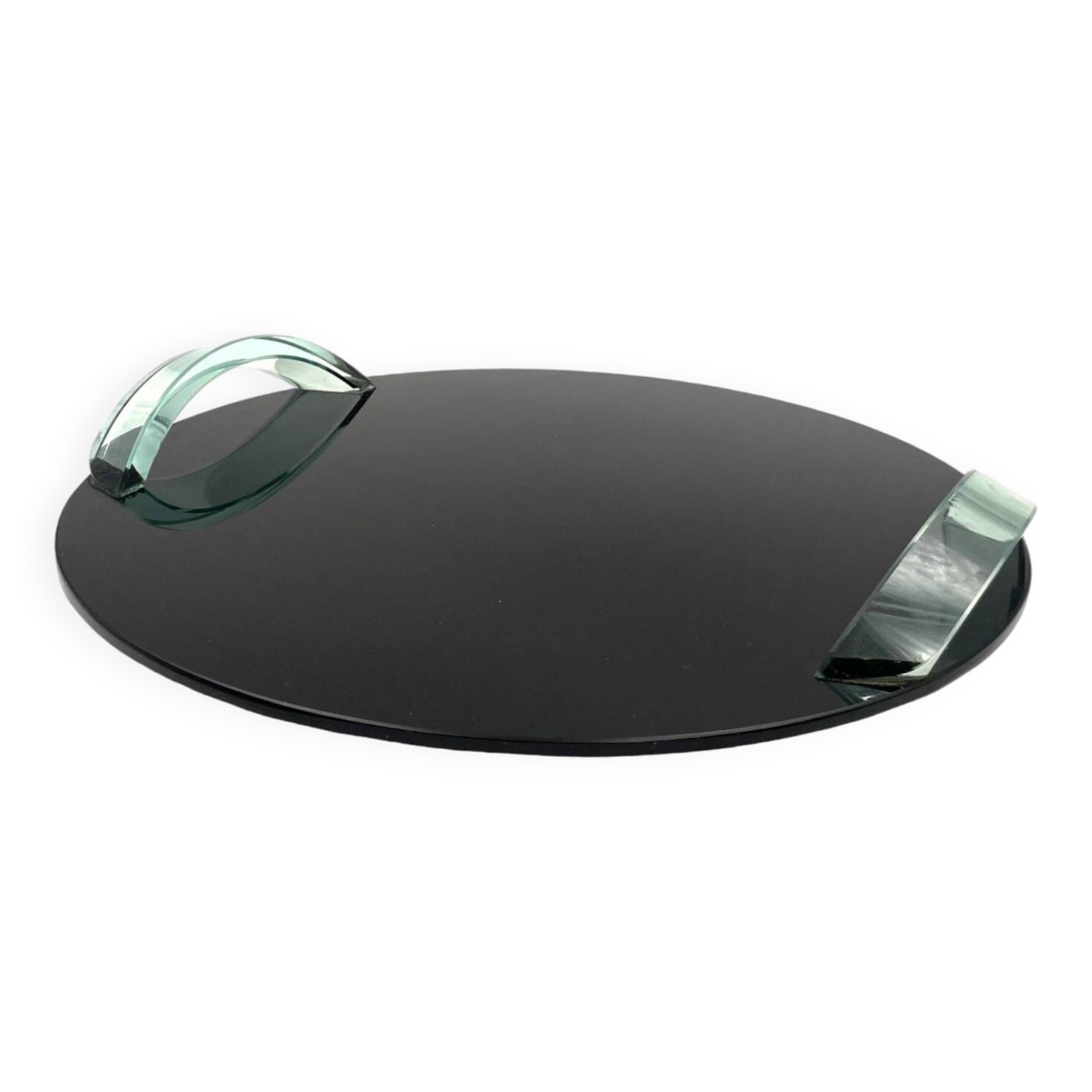 Hollywood regency black glass tray, Italy 1970s