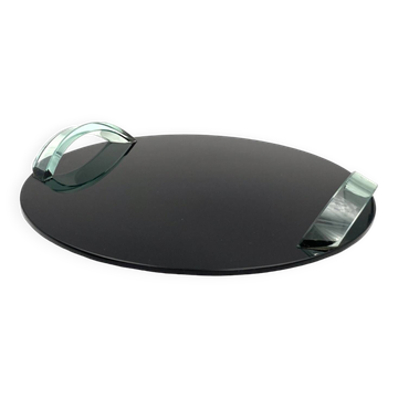 Hollywood regency black glass tray, Italy 1970s