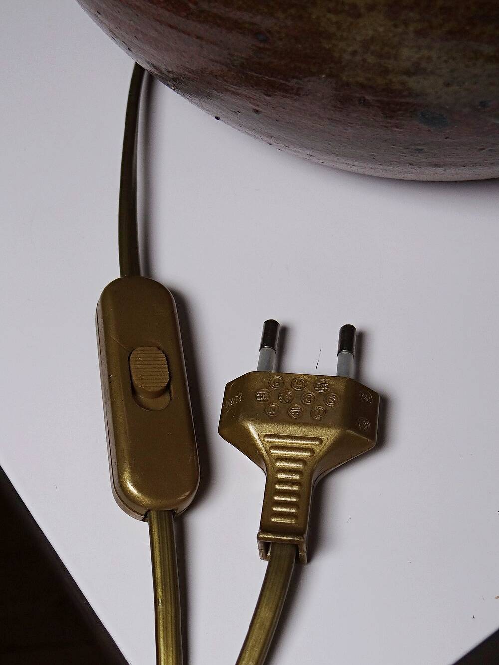 Grosse lampe boule grès pyrité émaillé vintage Baudat La Borne