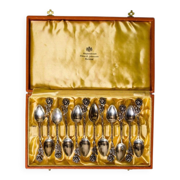 Cuillères à dessert vintage en argent, 1948, ensemble de 14