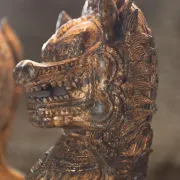 Pair of table lamps with gilt bronze Singha lions – Thailand, 1970s