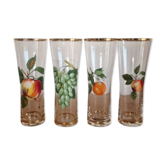 Set of 4 fruit decorated glasses