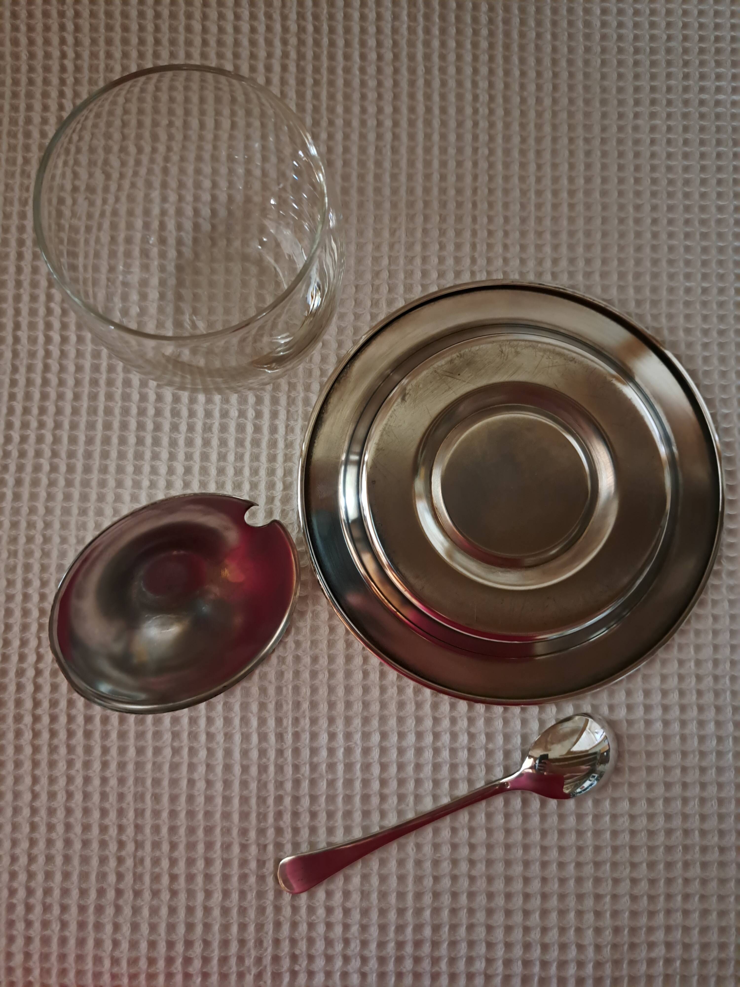 old Oneida glass and silver metal jam maker