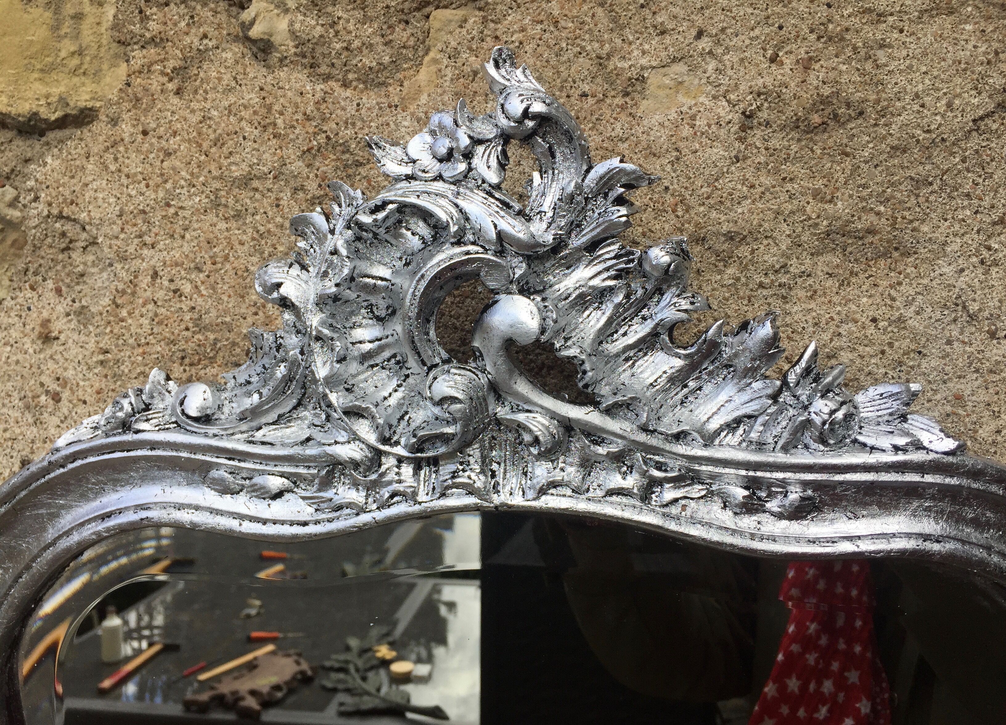 Mirror carved silver 81 x 46 cm