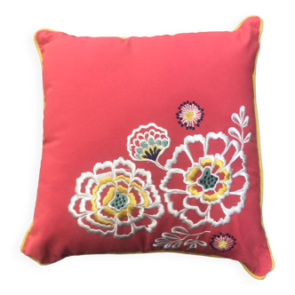 Coussin coloré broderie fleurs Amaryllis