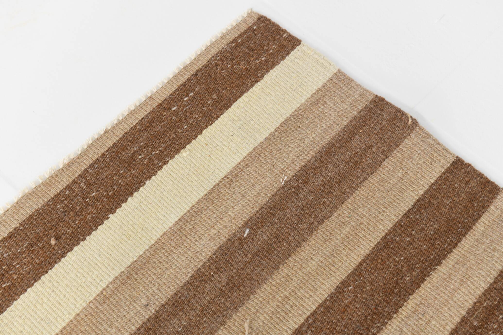 Dark Brown & Beige Striped Pattern Turkish Kilim Rug, 311x394Cm