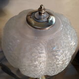 Large brass lamp and its moulded glass in the shape of a bell, art deco style 1930 electrici