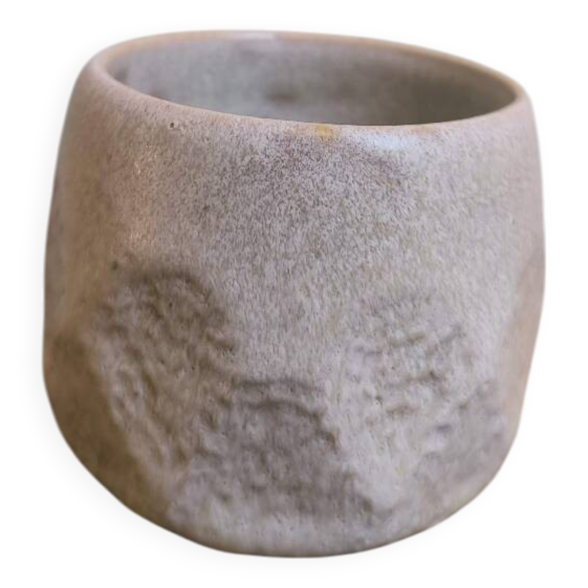 Faceted ceramic cup, handcrafted stoneware, turned, pale yellow enamel