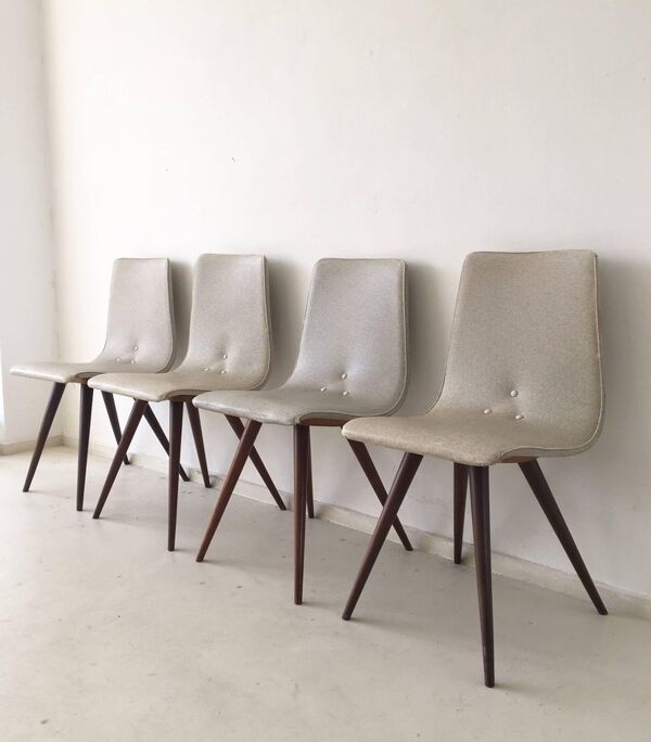 Ensemble de 4 chaises blanche et grise  années 1950