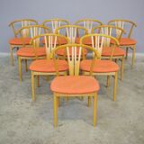 Set of 11 modern curved wood oak chairs