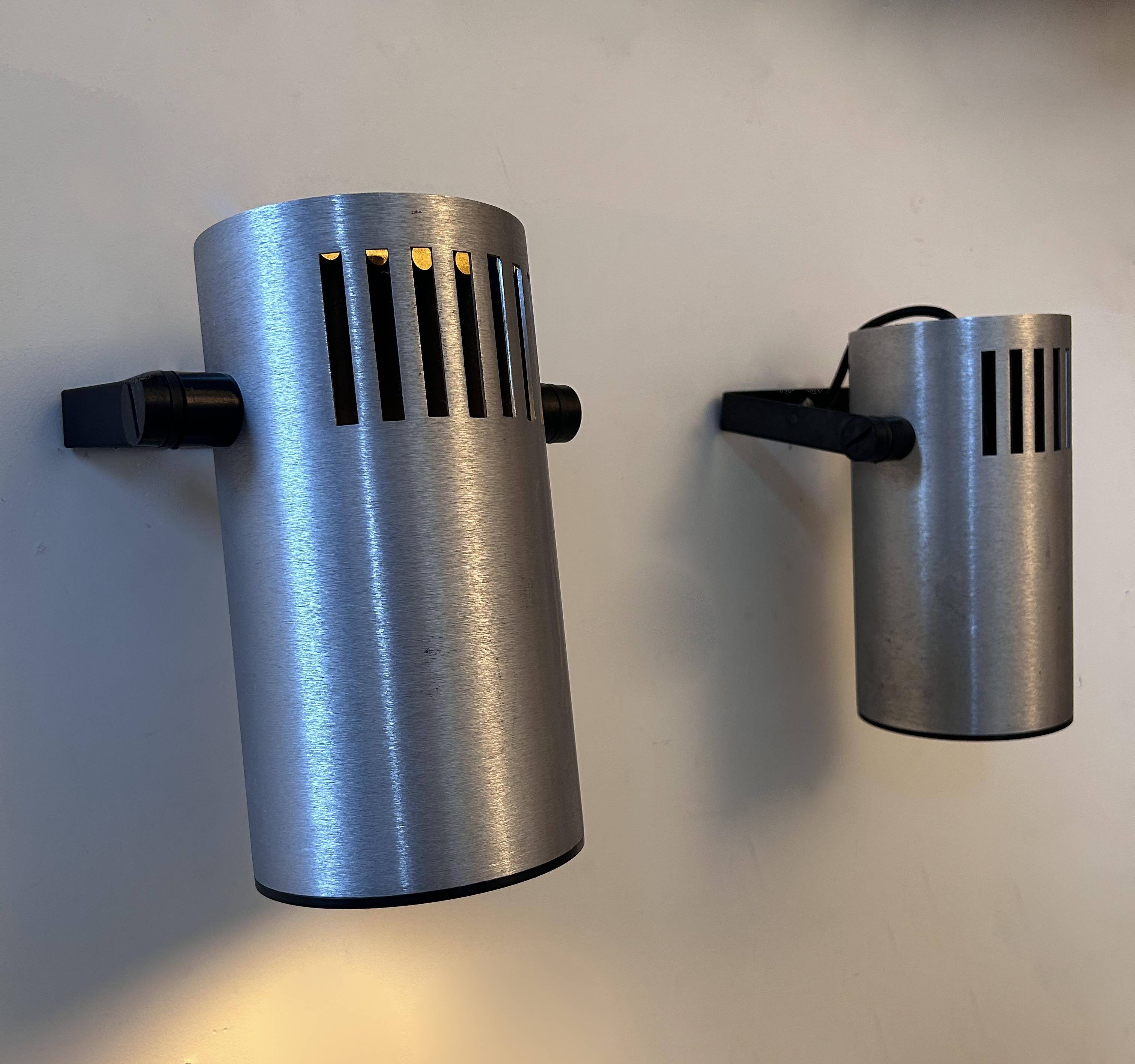 Pair of adjustable wall lights, brushed metal, France 1970