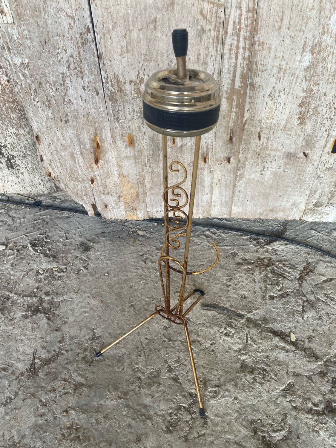 Vintage Golden Metal Stand Ashtray + Magazine Holder France