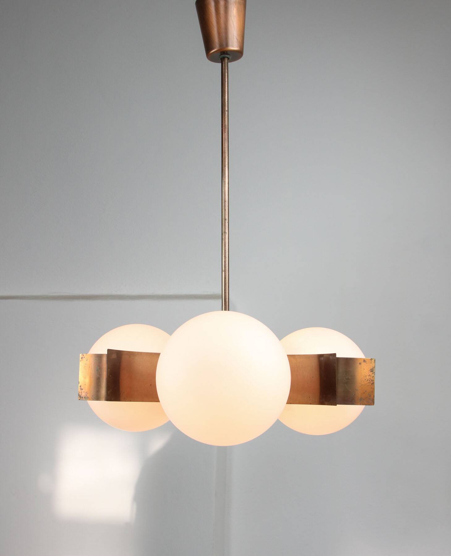 Vintage Italian Copper & Opaline Glass Chandelier