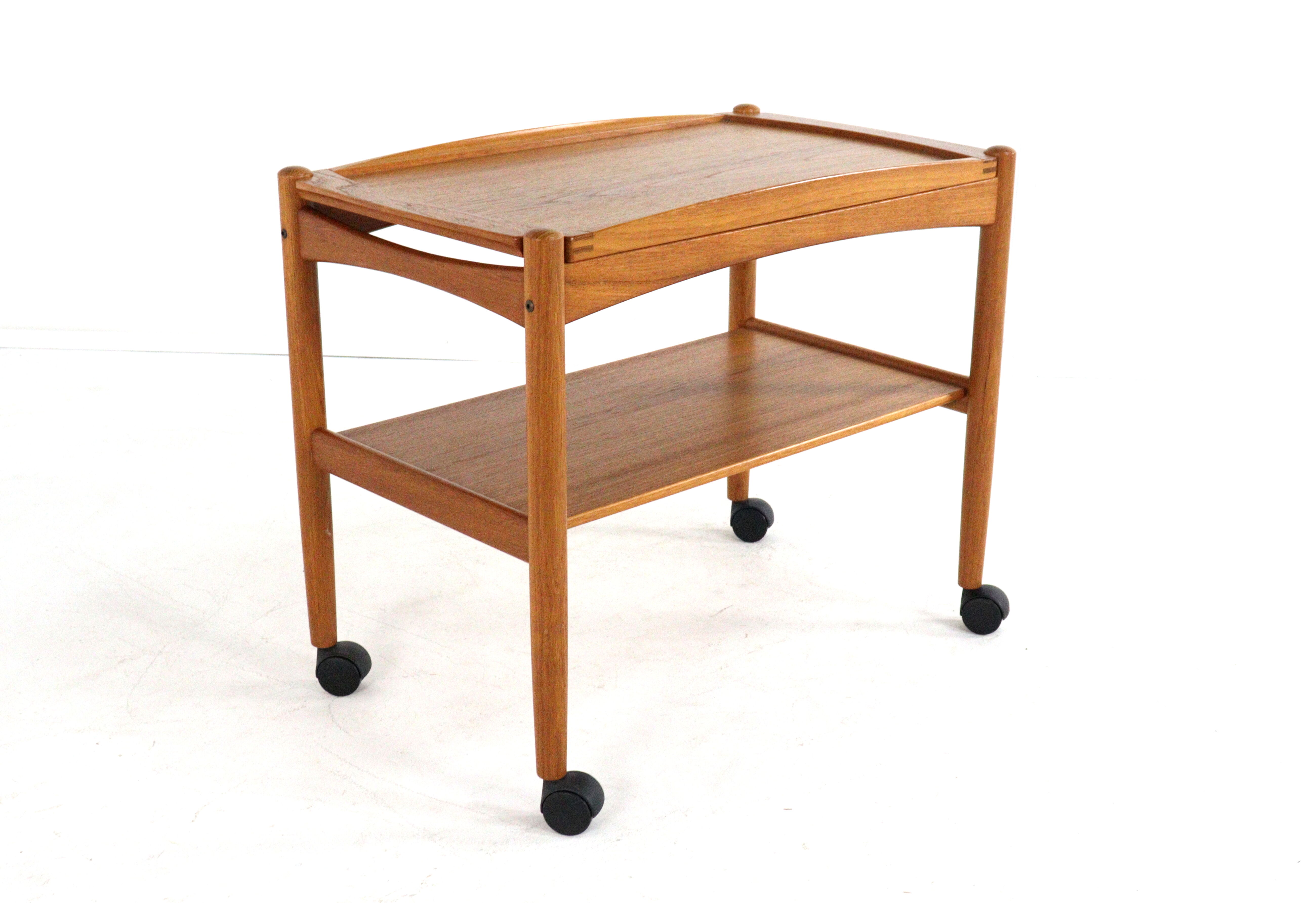 Poul Hundevad danish teak trolley with removable tray mid century modern