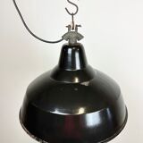 Suspension industrielle en émail noir avec dessus en fonte, années 1950