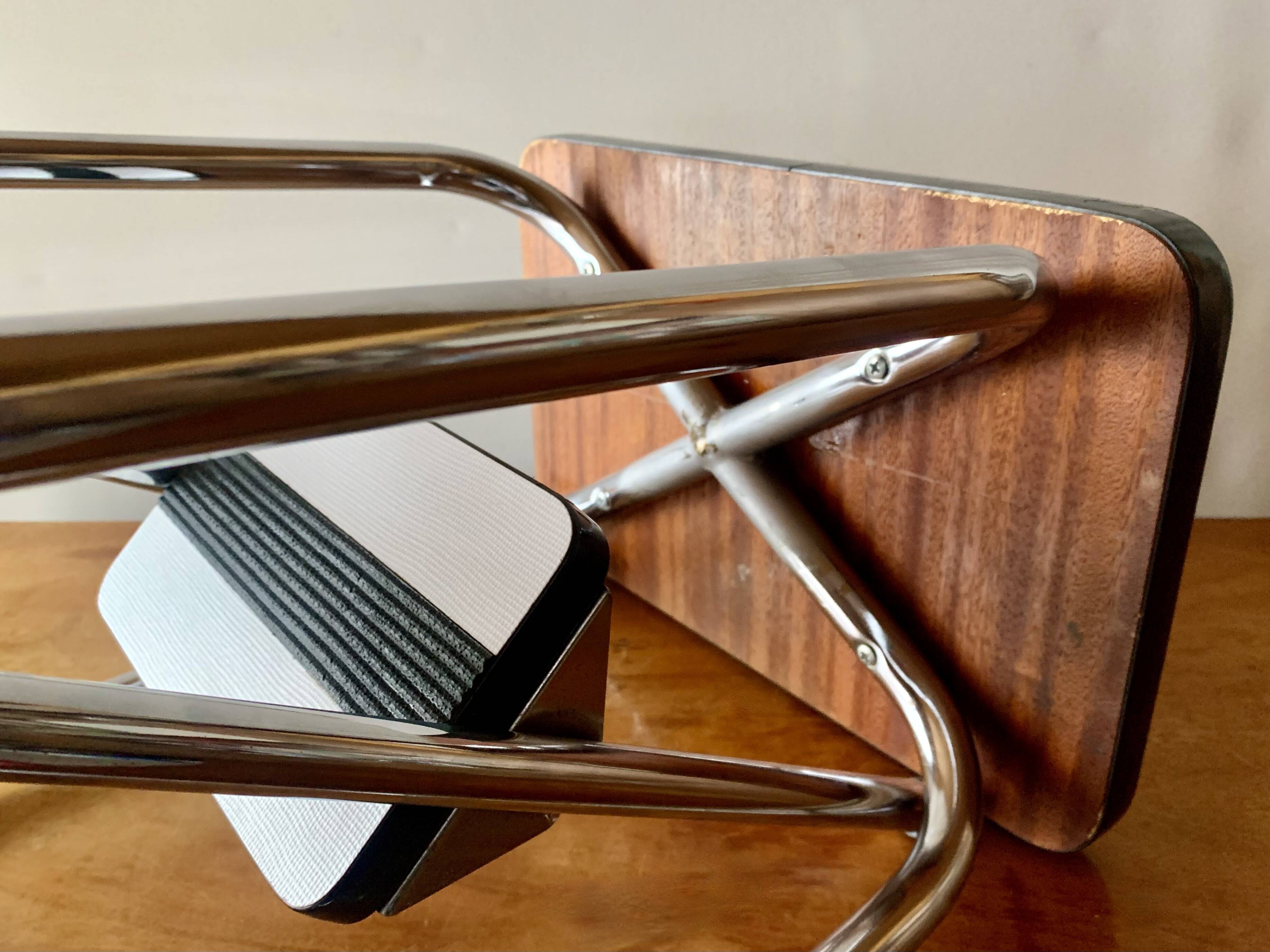 Vintage step stool in white formica and chrome steel