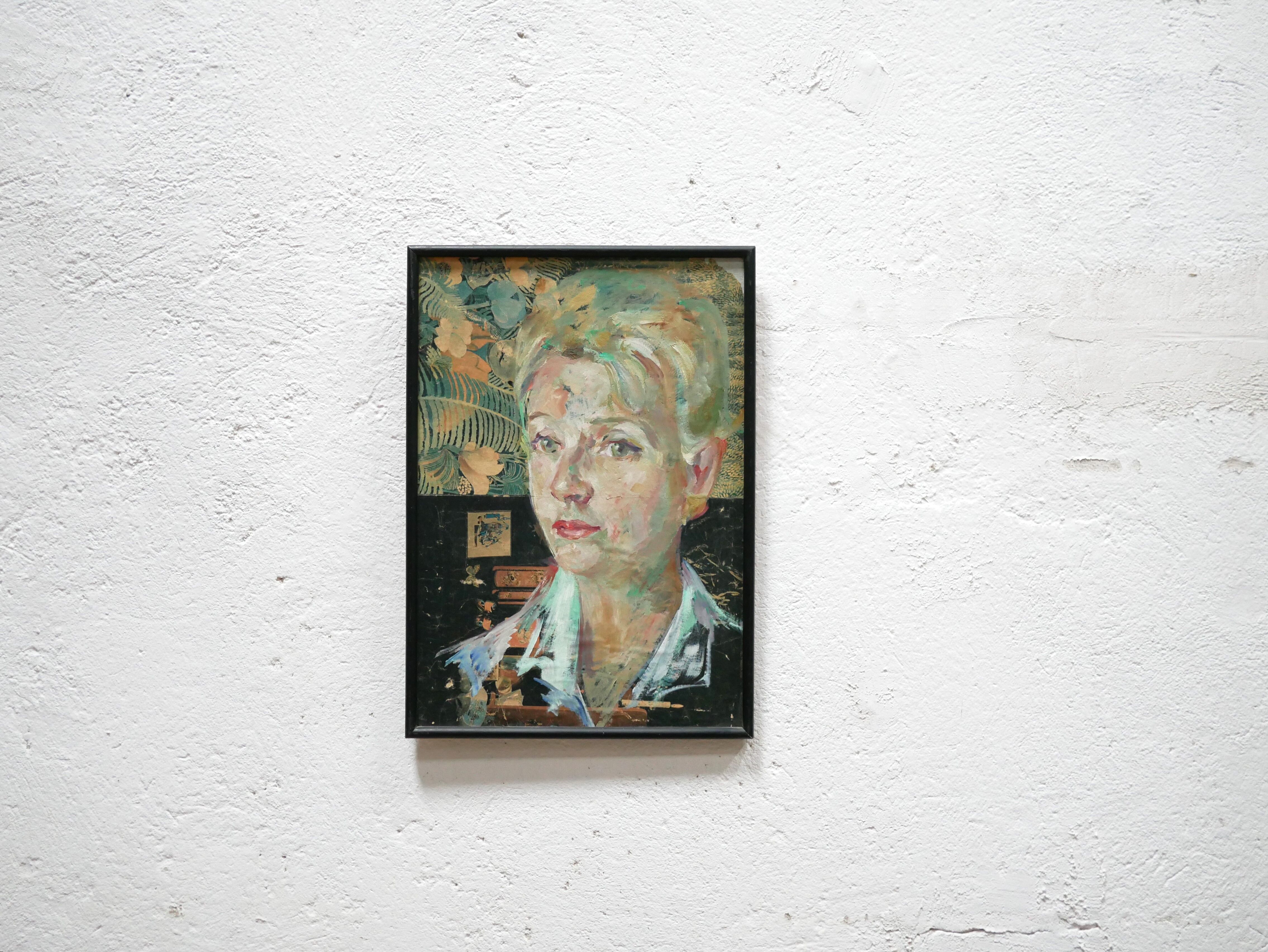 Vintage painting portrait on paper