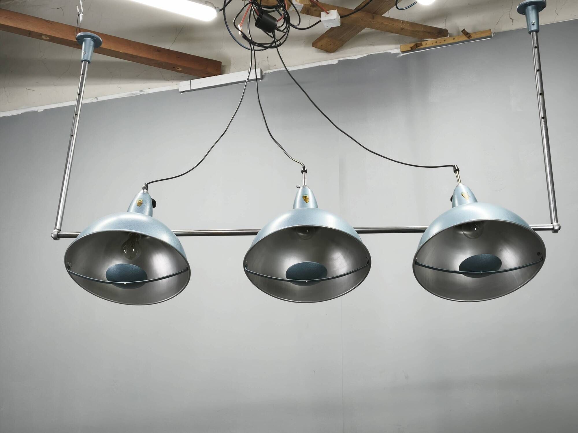 A.L.F. Firenze Italian Industrial Three-Light Chandelier, 1970s