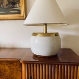 Monumental white ceramic and brass lamp base, italy 1970s