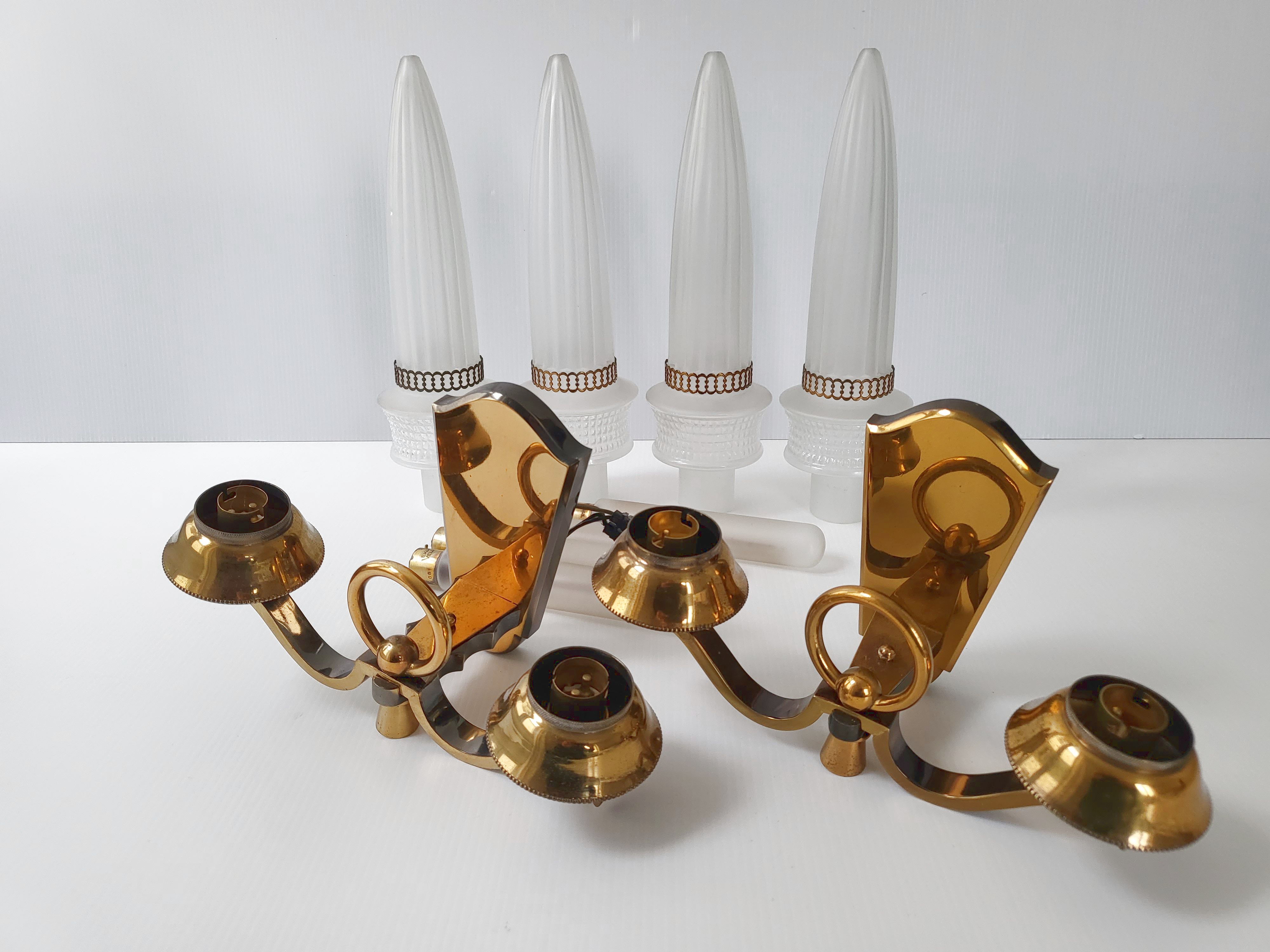 Pair of vintage bronze wall lamps house Libéros 1950