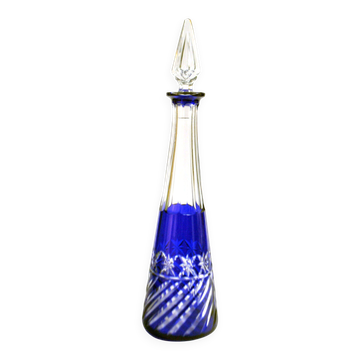 Carafe métra en cristal doublé overlay bleu cobalt, Saint-Louis