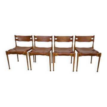 Chaises de salle à manger en cuir de Montréal par Frei Otto, Allemagne 1967, Ensemble de 4