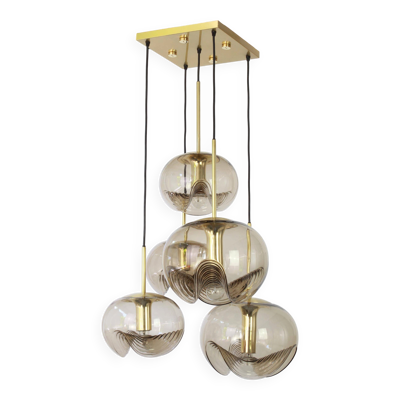 Grand lustre en cascade design en verre fumé Peill & Putzler, Allemagne, années 1970