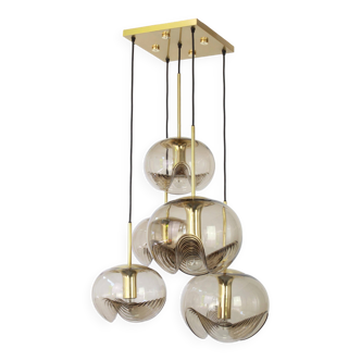 Grand cascading chandelier in smoked glass by Peill & Putzler, Germany, 1970s.