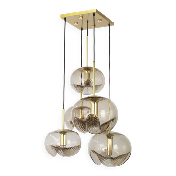 Grand lustre en cascade design en verre fumé Peill & Putzler, Allemagne, années 1970
