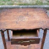 1930s Art Deco solid wood side table with drawer