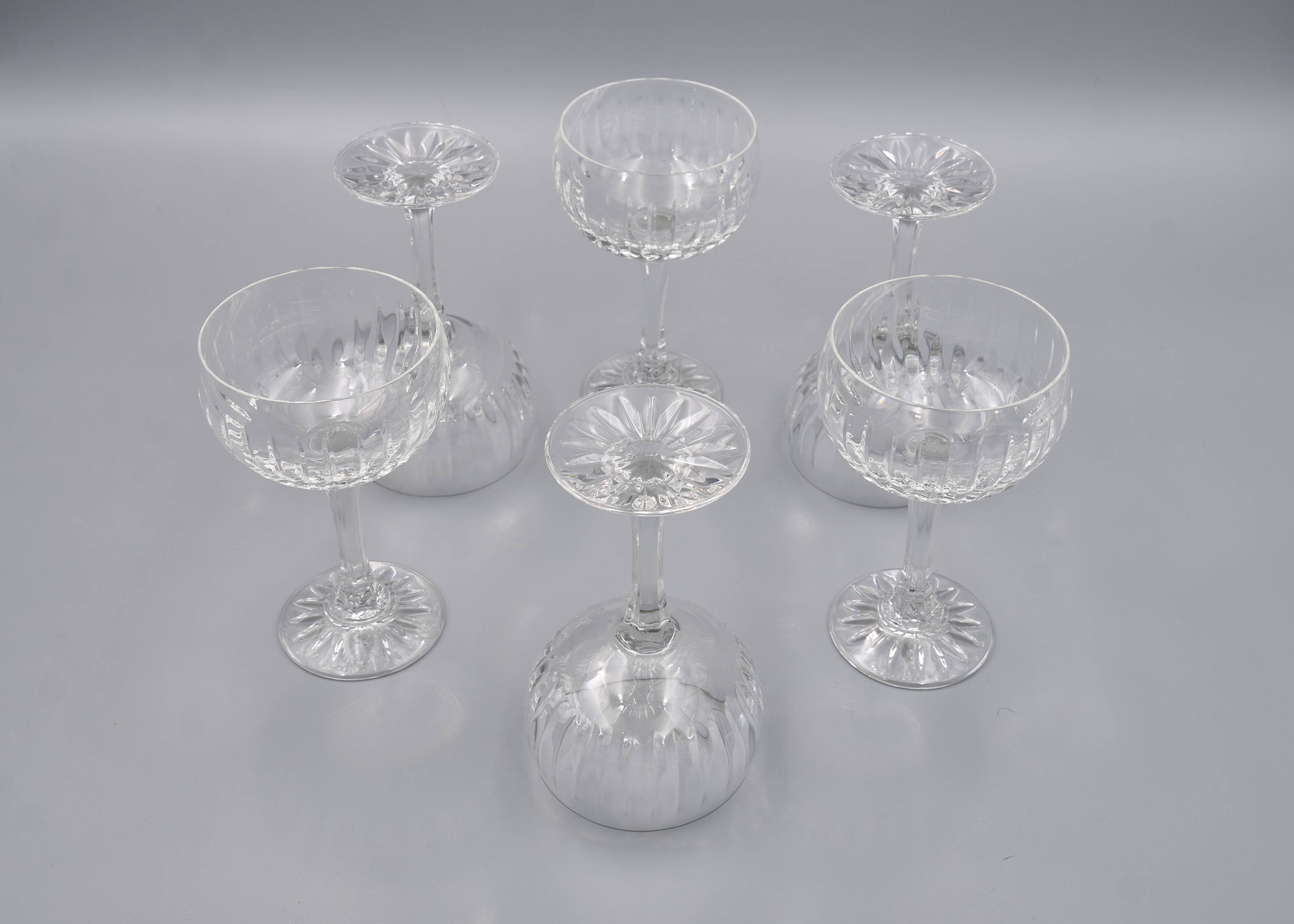 6 Vintage-Style Crystal Champagne Coupes, 1960s Style