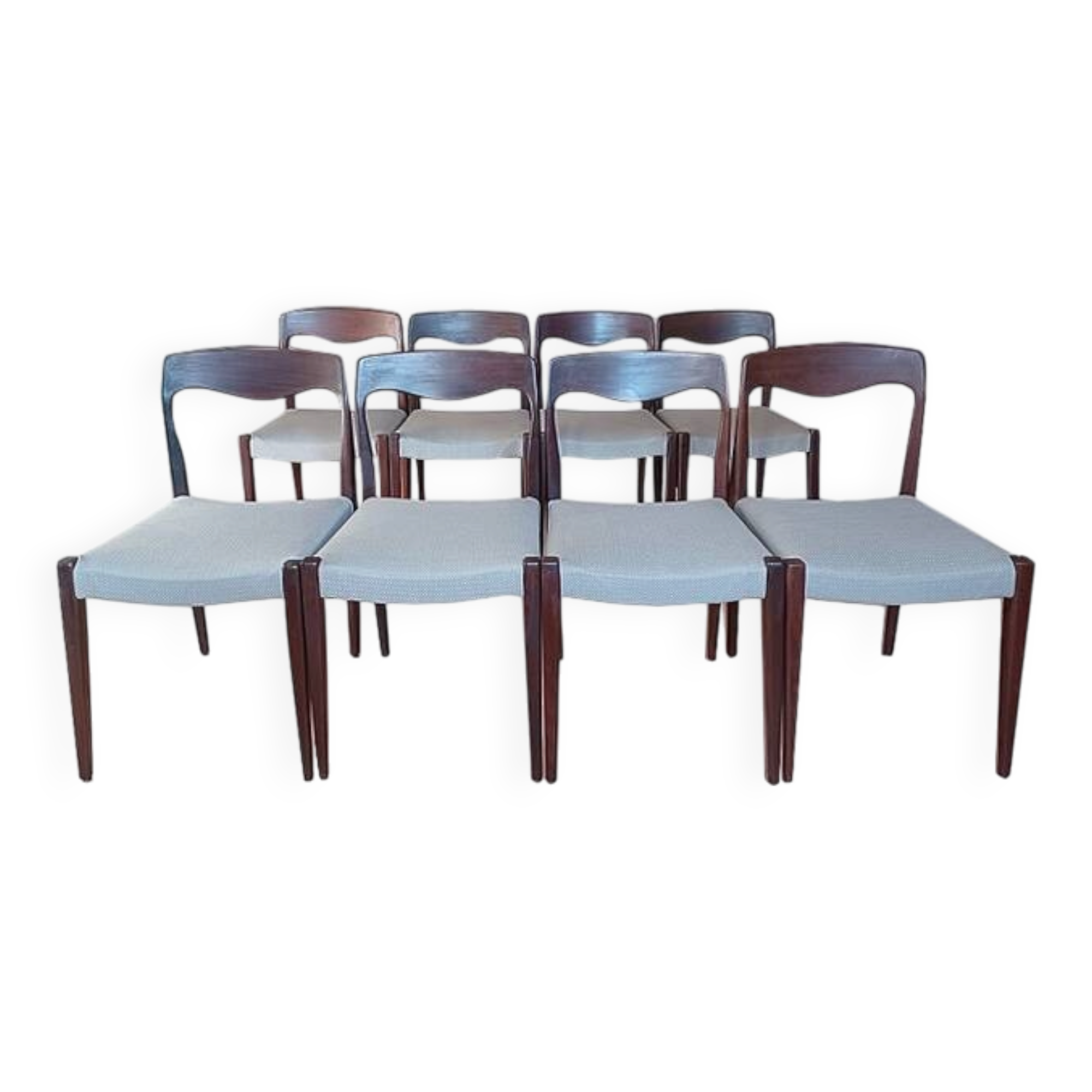 8 renovated vintage 1960s Scandinavian rosewood chairs