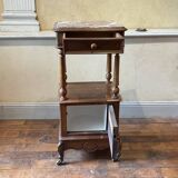 Old bedside table nightstand walnut chamber pot pink marble top 19th century