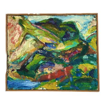 Huile sur toile vintage moderniste signée par S. Lindh années 1960