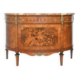 Louis XVI style half-moon marble marquetry sideboard