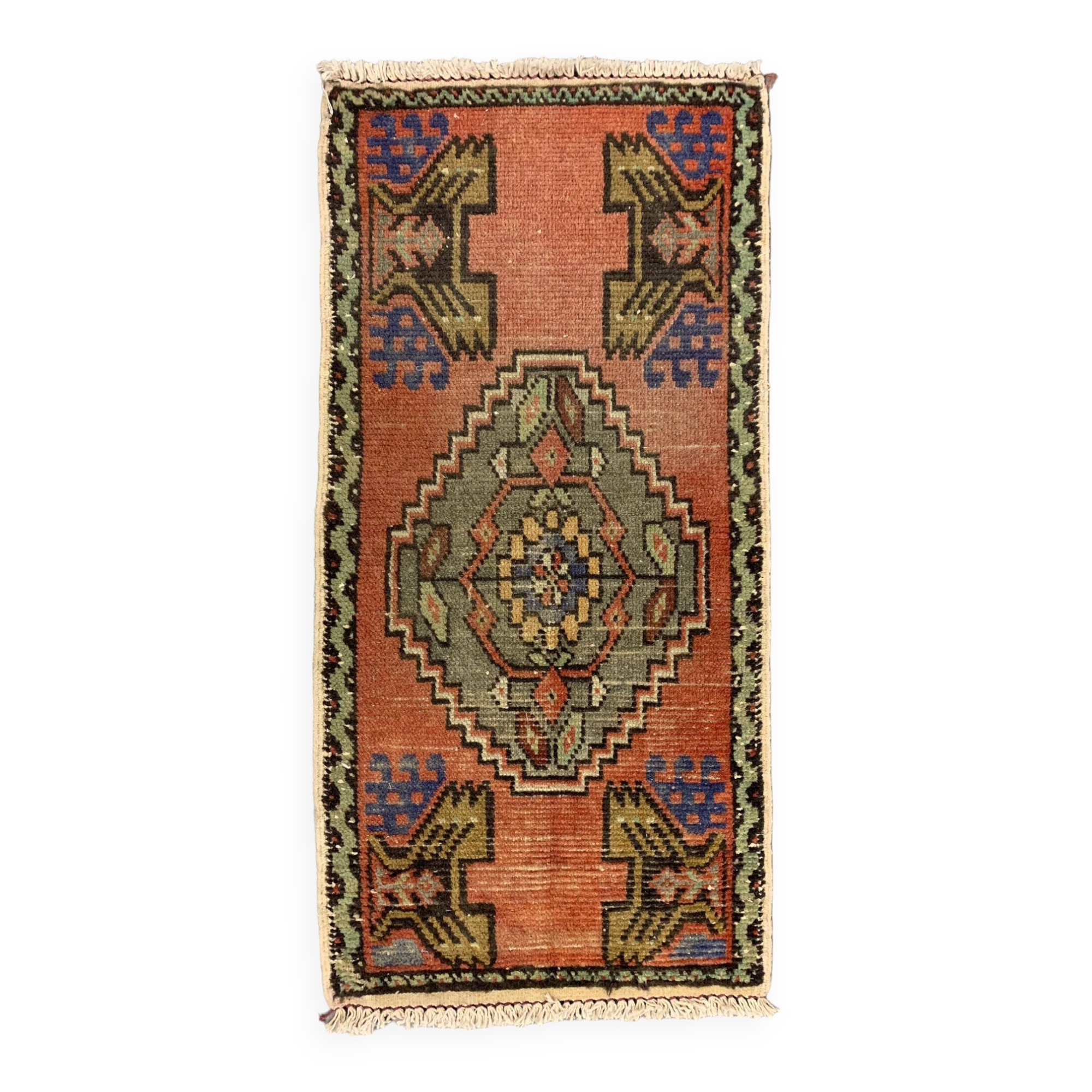 Small Vintage Turkish Rug 102x48 cm, Short Runner, Tribal, Shabby, Mini Carpet