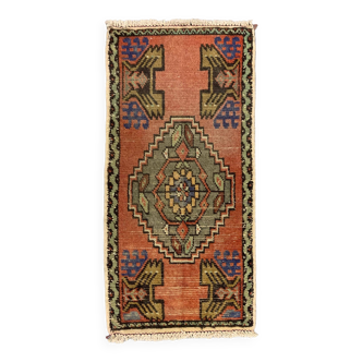Small Vintage Turkish Rug 102x48 cm, Short Runner, Tribal, Shabby, Mini Carpet
