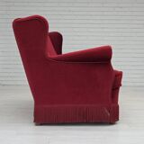 1960s, Danish 3-seater curved sofa, red furniture velour