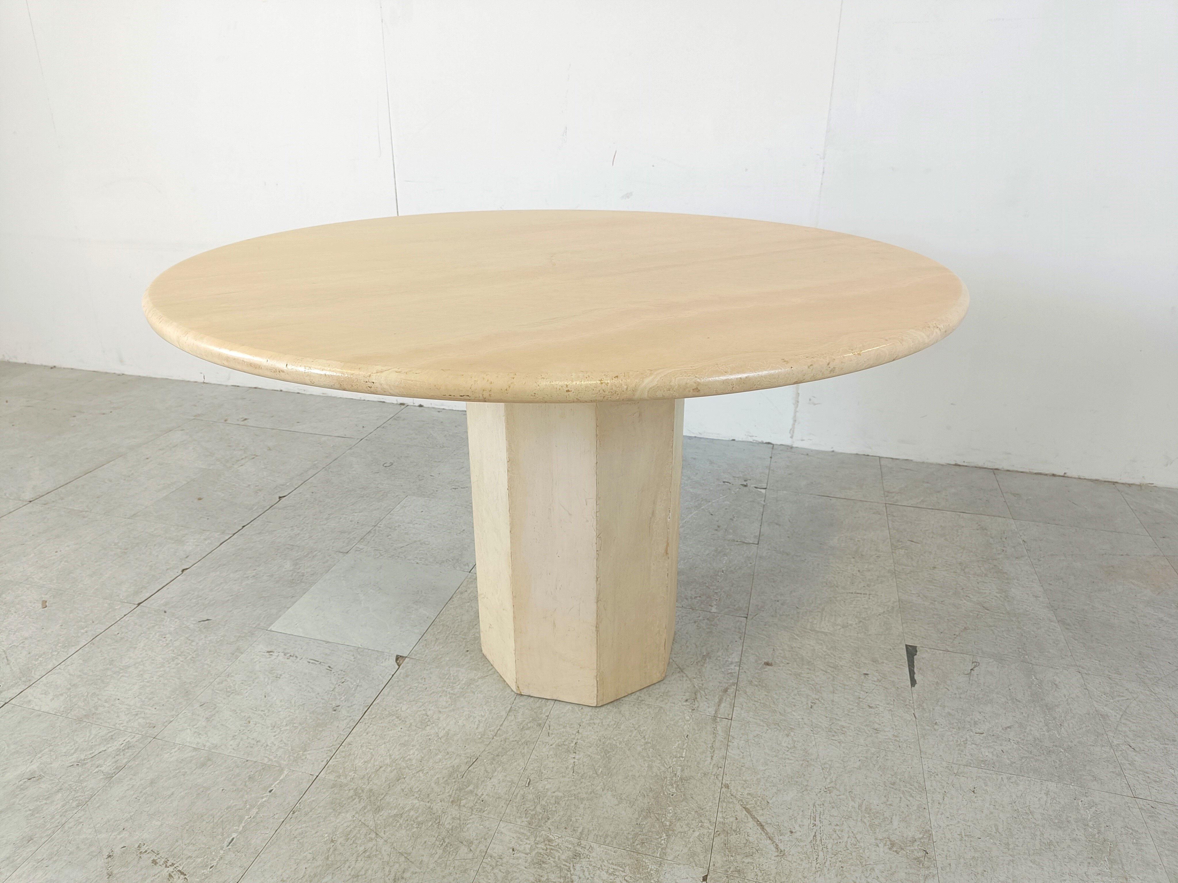Round Italian travertine dining table 1970s