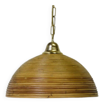Vintage pendant lamp in bamboo and wicker, 1960s.