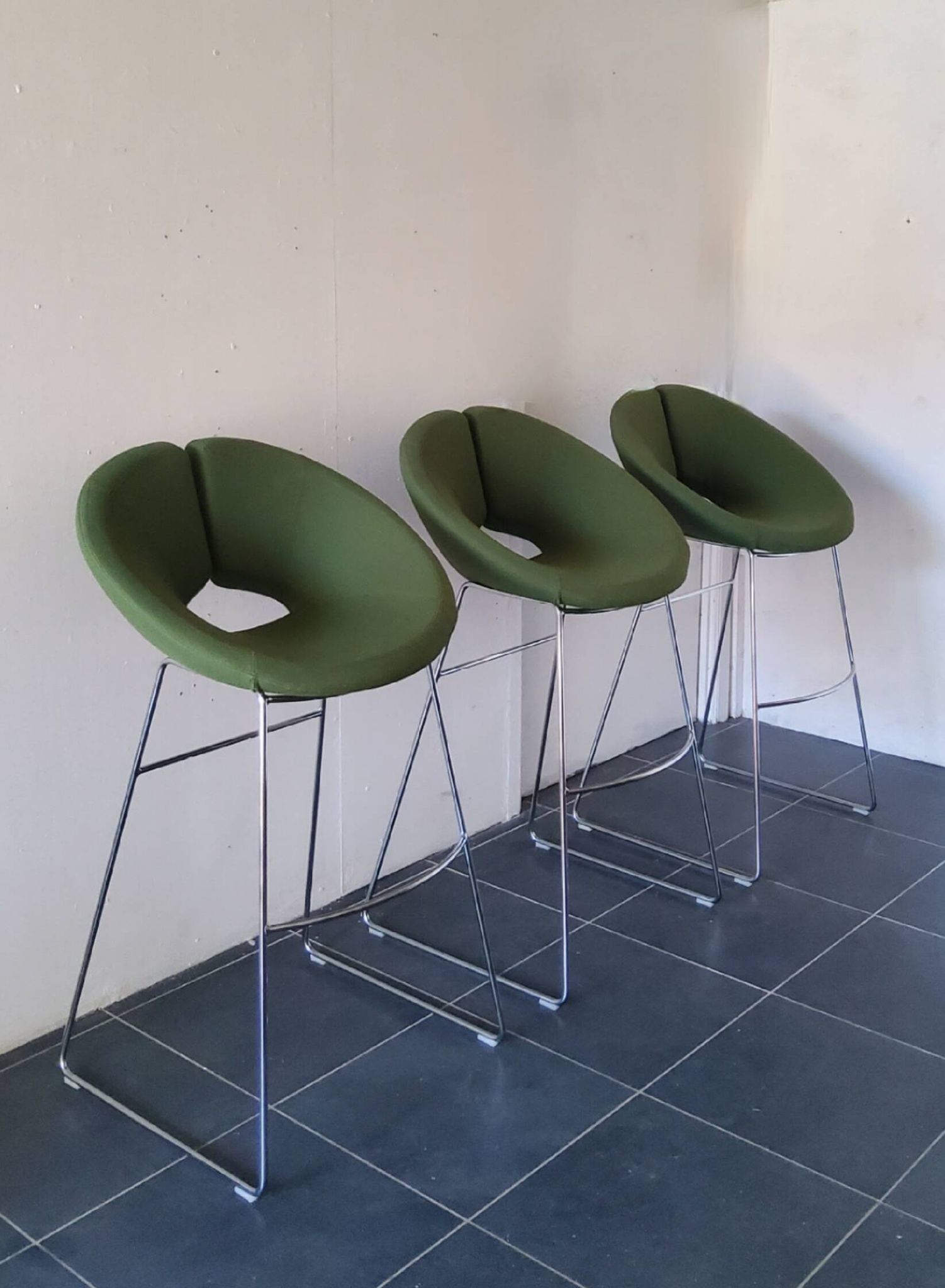 Artifort Chrome Stool and Green Fabric by Patrick Norguet