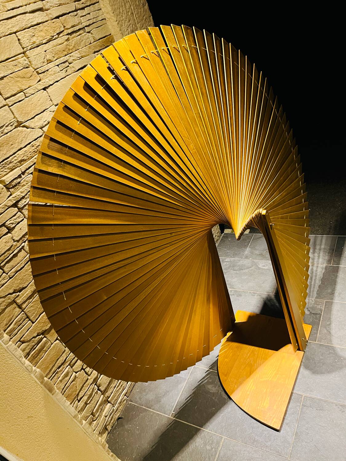 Large vintage wooden fan-shaped screen