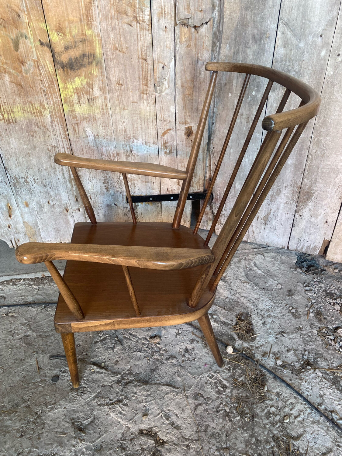 Antique BAUMANN Fan Chair Wood + Vintage Cushions #D877