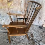 Antique BAUMANN Fan Chair Wood + Vintage Cushions #D877