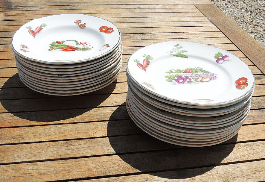 Old ceramic tableware service orchies moulin des loups – vegetable garden pattern – 25 pcs
