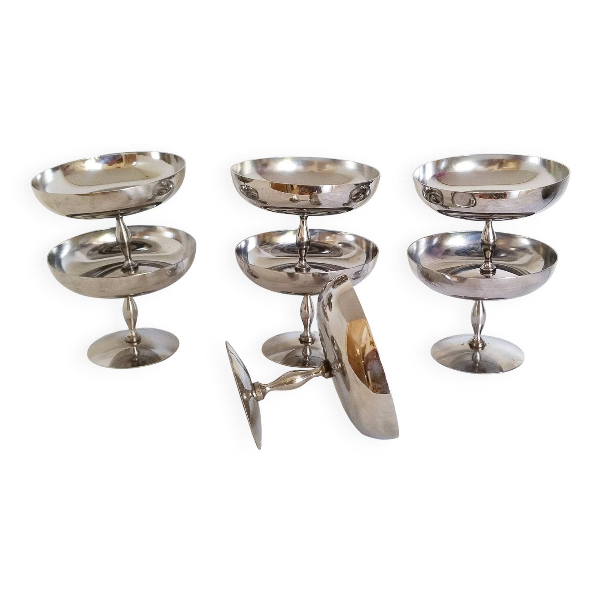 Set of 6 vintage ice cream cups on foot, in 18/10 stainless steel (ref 10)