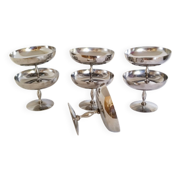 Set of 6 vintage ice cream cups on foot, in 18/10 stainless steel (ref 10)