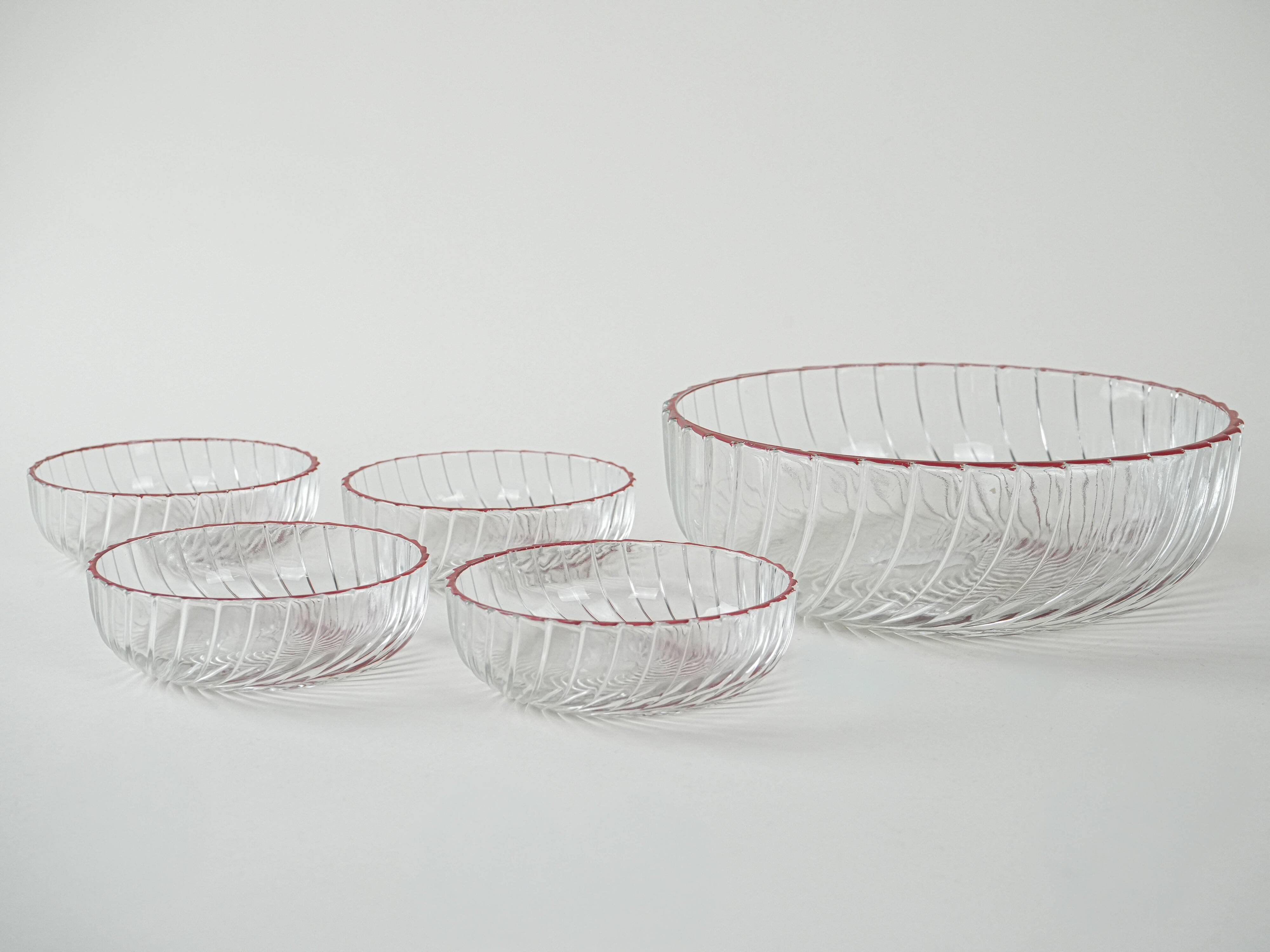 Set of glass salad bowls, Italian design, 1970s, production: Italy