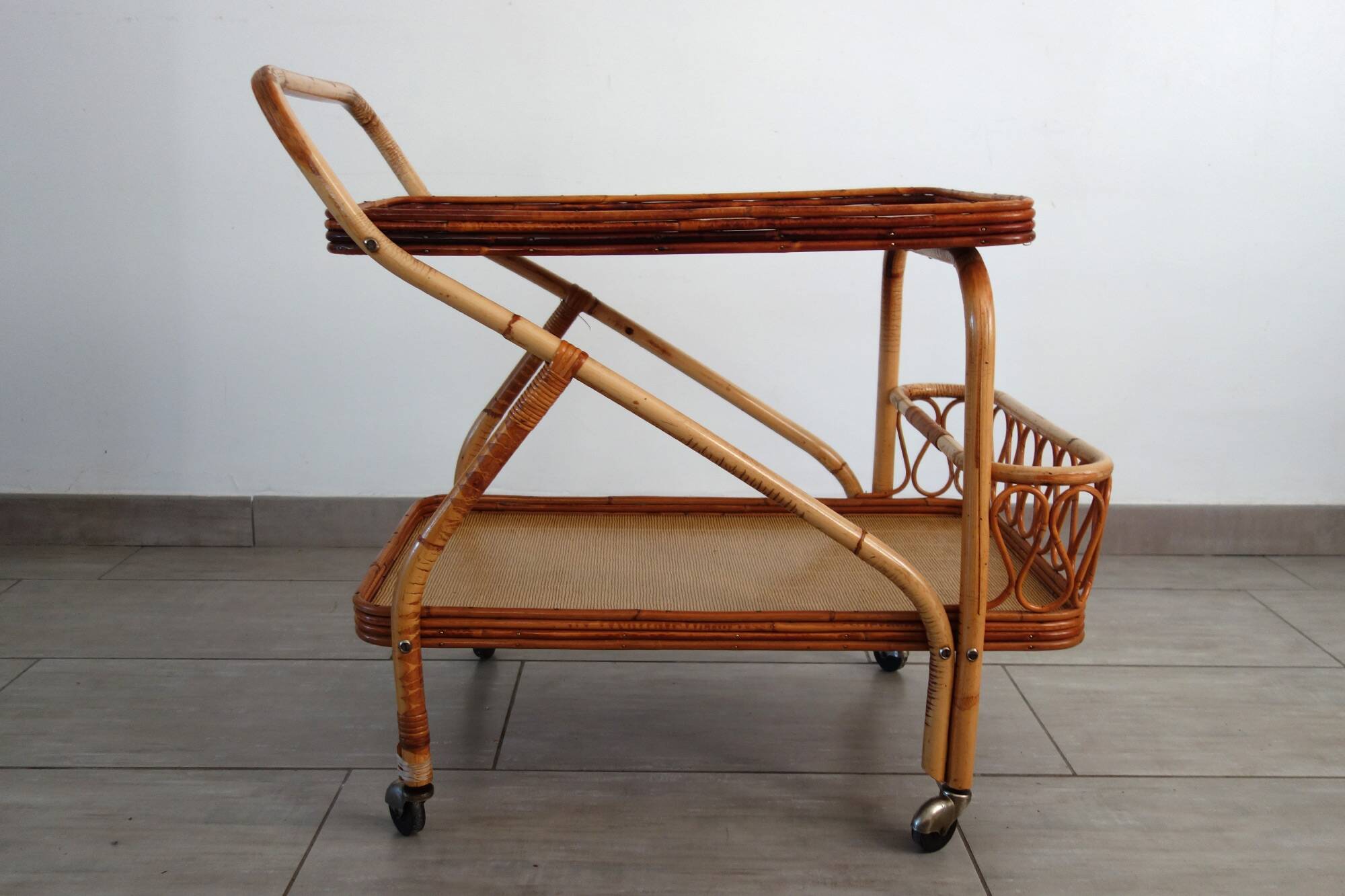 1960s rattan bar cart