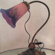 1940s Art Deco bronze and tulip lamp signed French glass